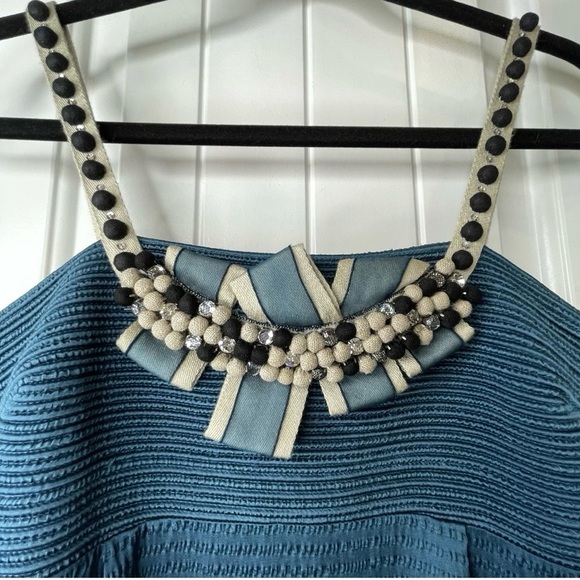 Lela Rose Silk Linen Textured Dark Teal Blue Short Sleeveless Mini Dress Size 6 - Picture 5 of 14